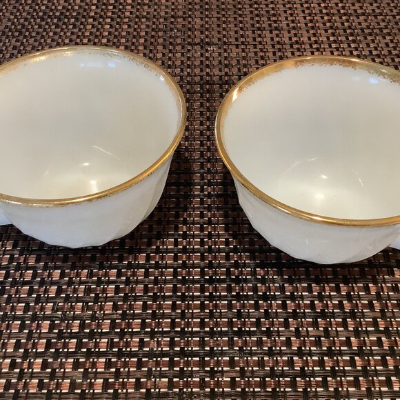 Fire King Swirl Milk Glass Cups White Gold Rim Teacups Vintage Oven Ware Set 2 - Picture 7 of 7